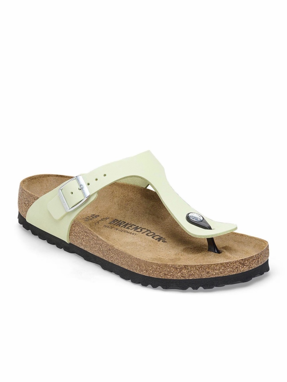 Birkenstock Gizeh Thong Sandal in Faded Lime with Silver Buckle
